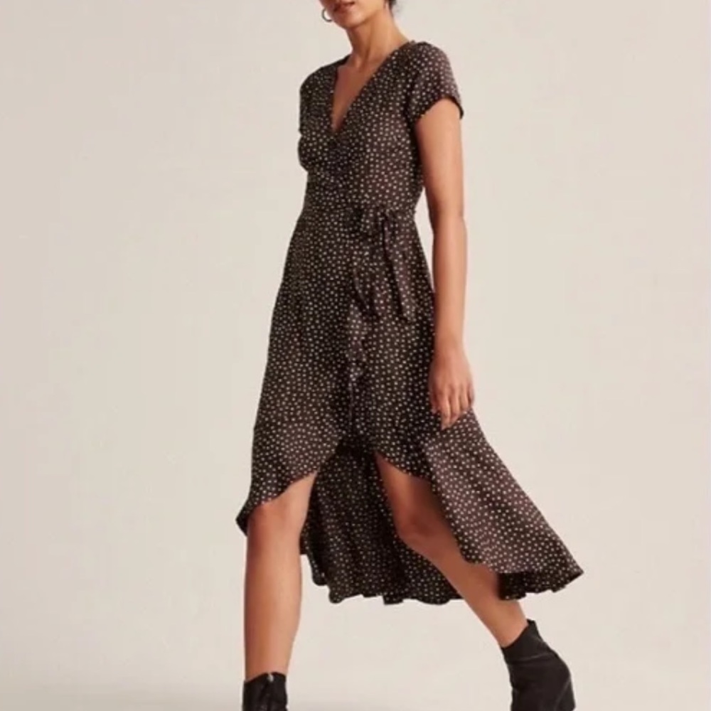 Abercrombie & Fitch Brown Polka Dot Wrap Dress